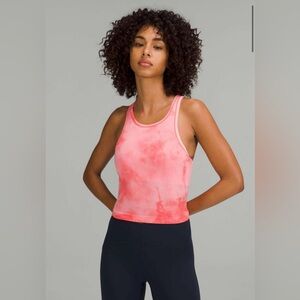 Lululemon Ebb to Street Cropped Racerback Tank in Marble Dye Raspberry Cream